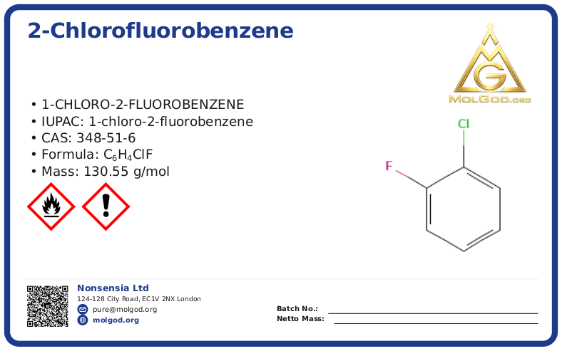 2-Chlorofluorobenzene (CAS 348-51-6), CAS 348-51-6 — chemical product label
