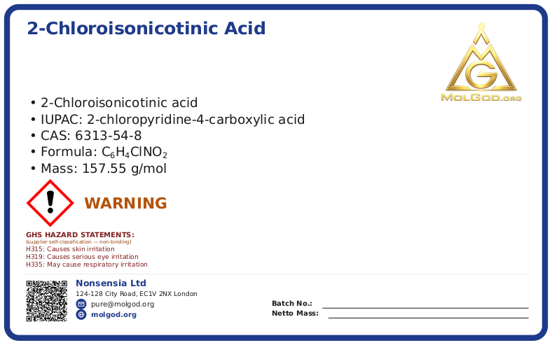 2-Chloroisonicotinic acid (CAS 6313-54-8), CAS 6313-54-8 — chemical product label