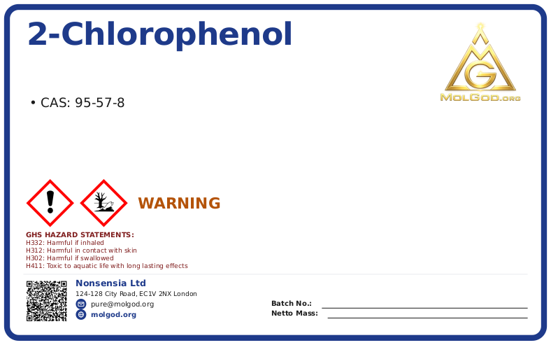2-Chlorophenol (CAS 95-57-8), CAS 95-57-8 — chemical product label