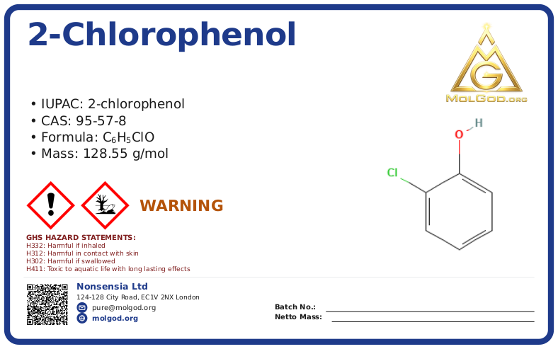 2-Chlorophenol (CAS 95-57-8), CAS 95-57-8 — chemical product label