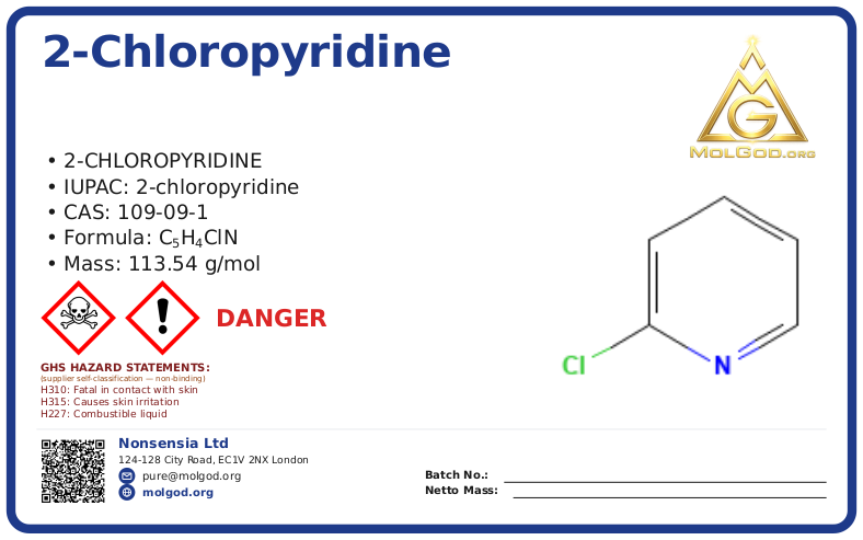 2-Chloropyridine (CAS 109-09-1), CAS 109-09-1 — chemical product label