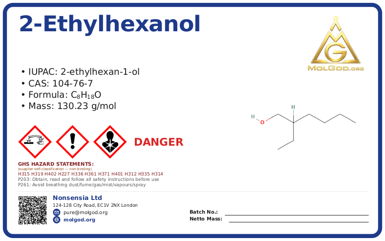 104-76-7, CAS 104-76-7 — chemical product label