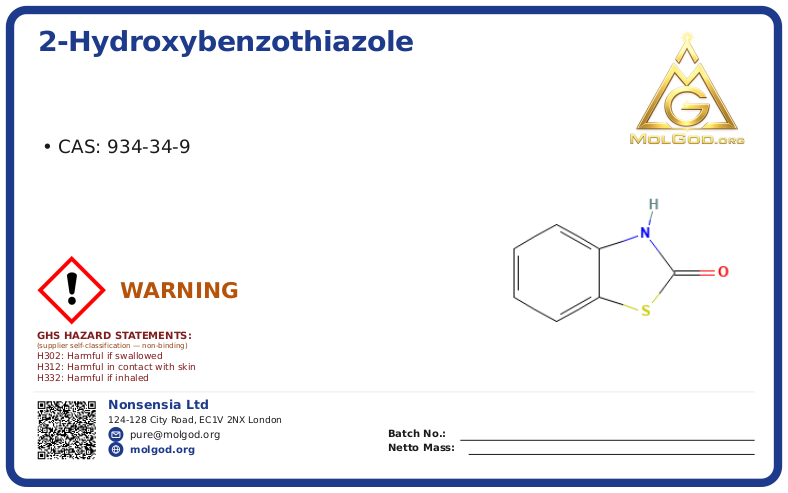 2-HYDROXYBENZOTHIAZOLE (CAS 934-34-9), CAS 934-34-9 — chemical product label