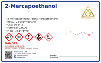β-Mercaptoethanol (CAS 60-24-2), CAS 60-24-2 — chemical product label