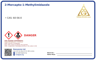 2-Mercapto-1-methylimidazole (CAS 60-56-0), CAS 60-56-0 — chemical product label
