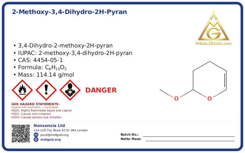 2-Methoxy-3,4-dihydro-2H-pyran (CAS 4454-05-1), CAS 4454-05-1 — chemical product label