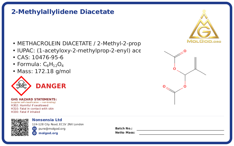 2-Methylallylidene diacetate (CAS 10476-95-6), CAS 10476-95-6 — chemical product label