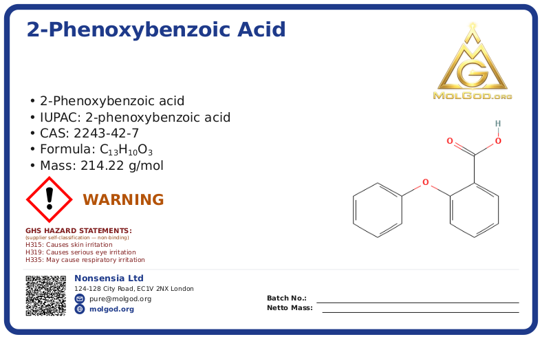 2-Phenoxybenzoic Acid (CAS 2243-42-7), CAS 2243-42-7 — chemical product label
