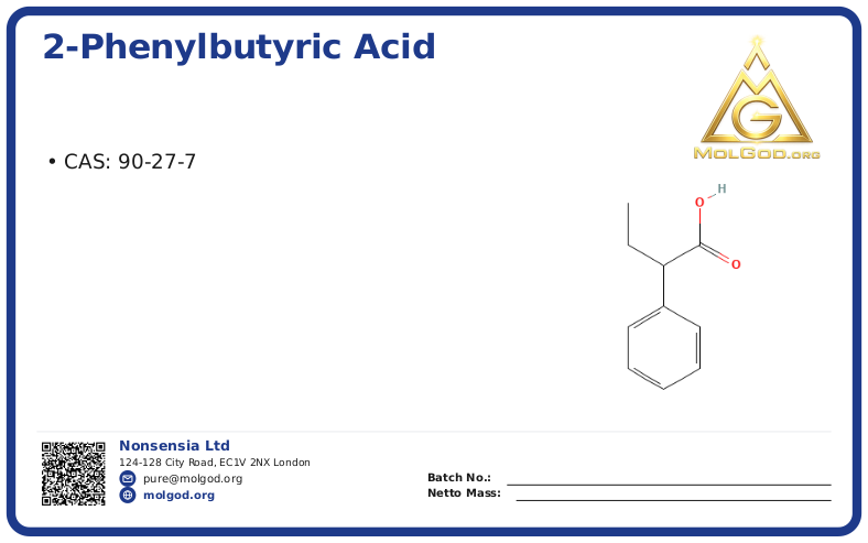 2-Phenylbutyric acid (CAS 90-27-7), CAS 90-27-7 — chemical product label