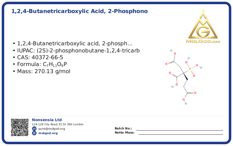 2-Phosphonobutane -1,2,4-Tricarboxylic Acid, Sodium salt (PBTC•Na4) (CAS 40372-66-5), CAS 40372-66-5 — chemical product label