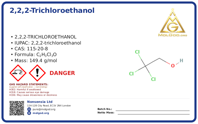 2,2,2-Trichloroethanol (CAS 115-20-8), CAS 115-20-8 — chemical product label