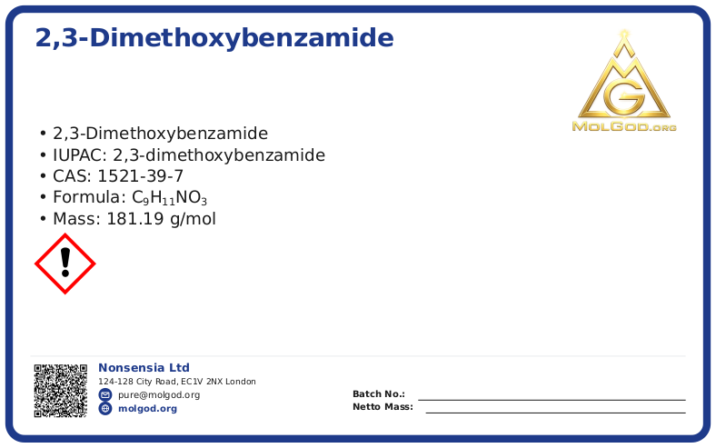 2,3-Dimethoxybenzamide (CAS 1521-39-7), CAS 1521-39-7 — chemical product label