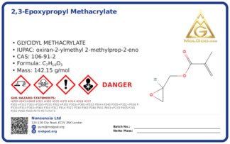 2,3-epoxypropyl methacrylate (CAS 106-91-2) — Safety Data Sheet, CAS 106-91-2 — chemical product label