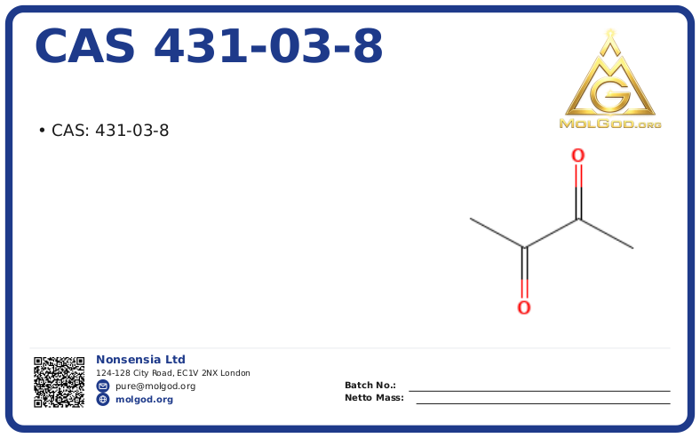 CAS 431-03-8, CAS 431-03-8 — chemical product label