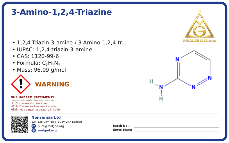 3-AMINO-1,2,4-TRIAZINE (CAS 1120-99-6), CAS 1120-99-6 — chemical product label