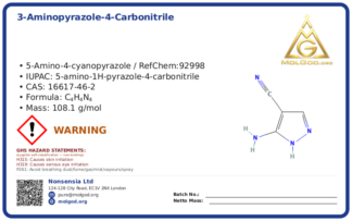 3-Aminopyrazole-4-carbonitrile (CAS 16617-46-2), CAS 16617-46-2 — chemical product label
