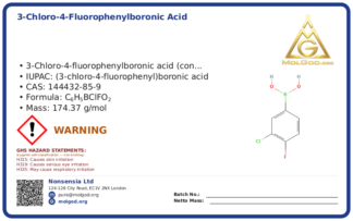 3-Chloro-4-fluorophenylboronic acid (CAS 144432-85-9), CAS 144432-85-9 — chemical product label
