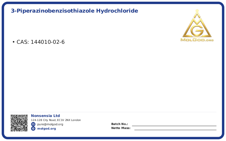 3-Piperazinobenzisothiazole Hydrochloride (CAS 144010-02-6), CAS 144010-02-6 — chemical product label