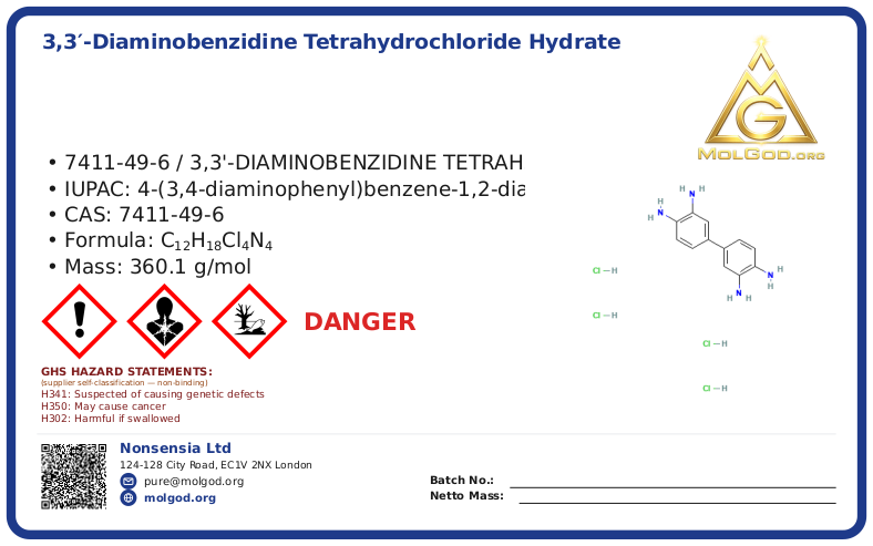 3,3'-Diaminobenzidine tetrahydrochloride hydrate (CAS 7411-49-6) — chemical product label