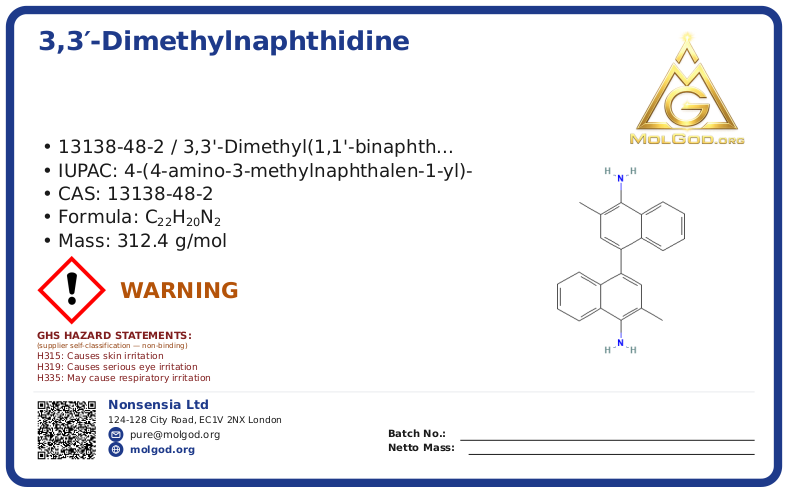 3,3′-Dimethylnaphthidine (CAS 13138-48-2), CAS 13138-48-2 — chemical product label