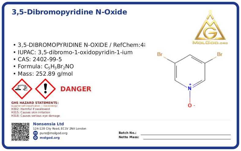 3,5-Dibromopyridine N-Oxide (CAS 2402-99-5) — Beijing Tong Guang, CAS 2402-99-5 — chemical product label