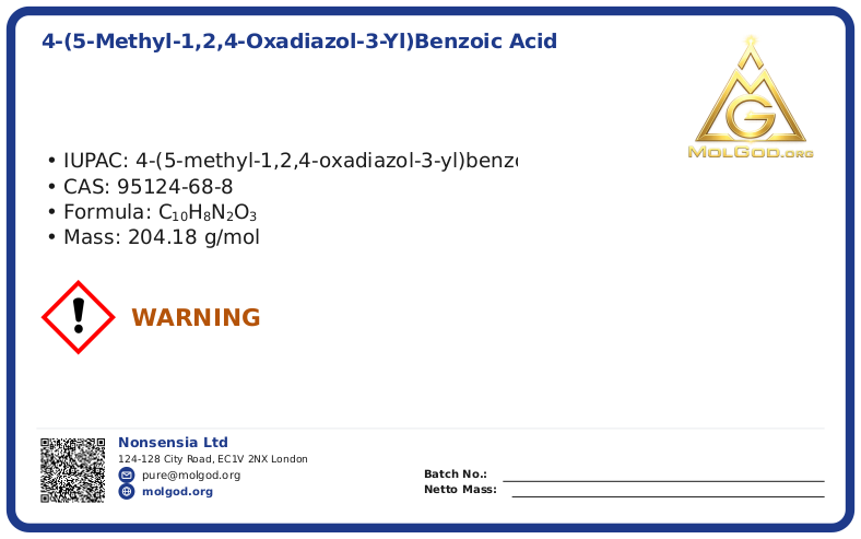 4-(5-Methyl-1,2,4-oxadiazol-3-yl)benzoic acid (CAS 95124-68-8), CAS 95124-68-8 — chemical product label