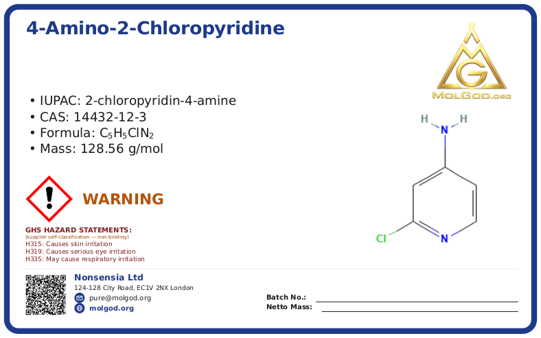 4-Amino-2-chloropyridine (CAS 14432-12-3), CAS 14432-12-3 — chemical product label