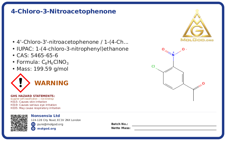4-Chloro-3-nitroacetophenone (CAS 5465-65-6), CAS 5465-65-6 — chemical product label