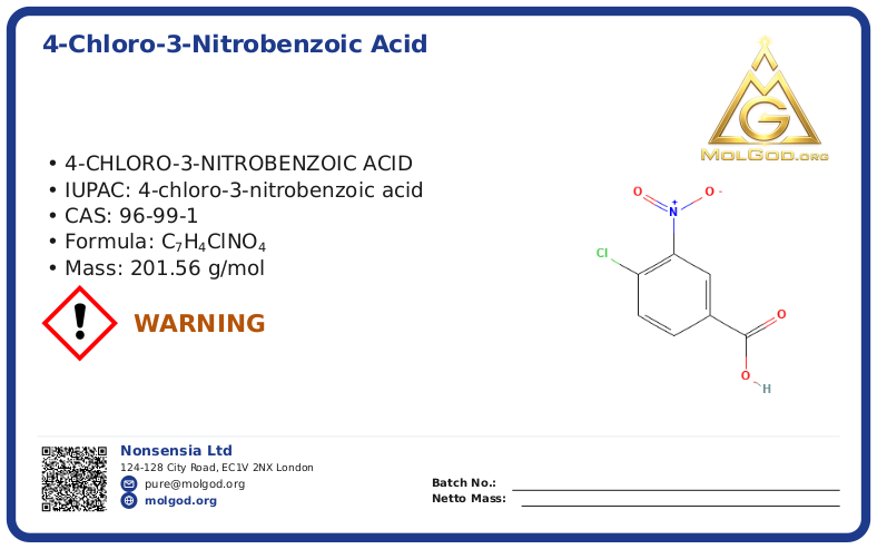 4-Chloro-3-nitrobenzoic Acid (CAS 96-99-1), CAS 96-99-1 — chemical product label
