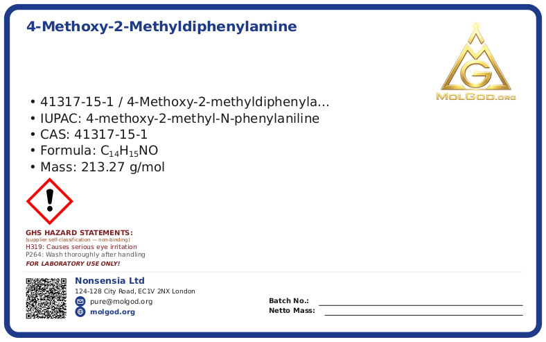 4-Methoxy-2-methyldiphenylamine (CAS 41317-15-1), CAS 41317-15-1 — chemical product label