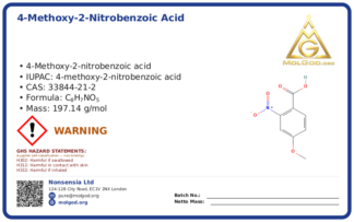 4-Methoxy-2-nitrobenzoic acid (CAS 33844-21-2), CAS 33844-21-2 — chemical product label
