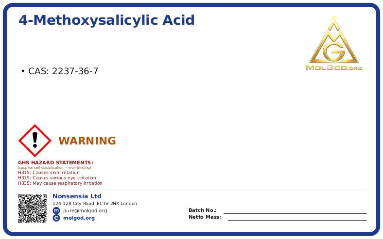 4-Methoxysalicylic acid (CAS 2237-36-7), CAS 2237-36-7 — chemical product label