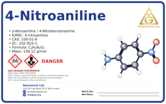 4-nitroaniline (CAS 100-01-6) — Safety Data Sheet, CAS 100-01-6 — chemical product label