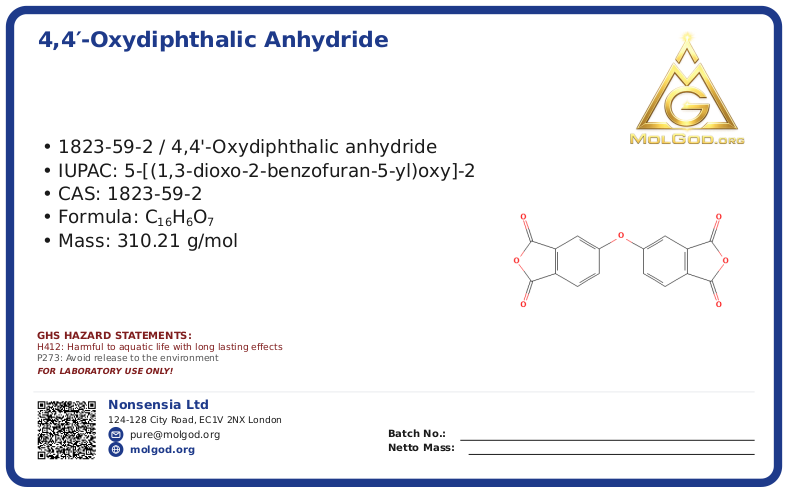 4,4′-Oxydiphthalic anhydride (CAS 1823-59-2), CAS 1823-59-2 — chemical product label