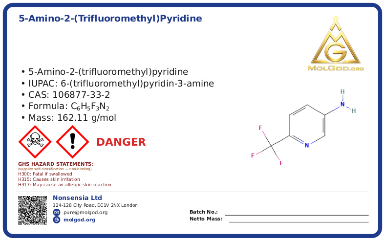 5-AMINO-2-(TRIFLUOROMETHYL)PYRIDINE (CAS 106877-33-2), CAS 106877-33-2 — chemical product label