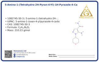 5-Amino-1-(tetrahydro-2H-pyran-4-yl)-1H-pyrazole-4-carboxamide (CAS 1082745-50-3), CAS 1082745-50-3 — chemical product label