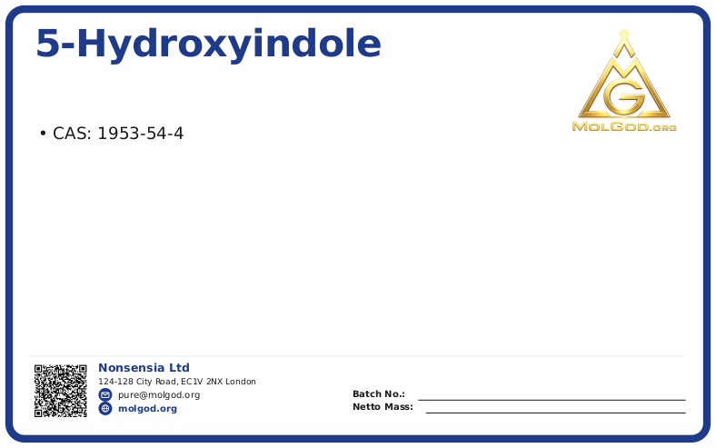 5-Hydroxyindole (CAS 1953-54-4), CAS 1953-54-4 — chemical product label