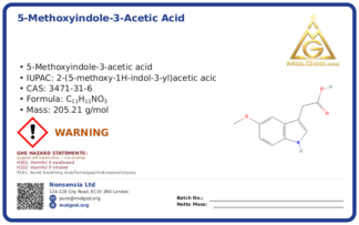 5-Methoxyindole-3-acetic acid (CAS 3471-31-6), CAS 3471-31-6 — chemical product label