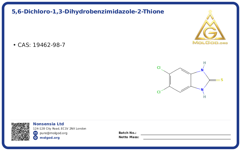 5,6-dichloro-1,3-dihydrobenzimidazole-2-thione (CAS 19462-98-7), CAS 19462-98-7 — chemical product label