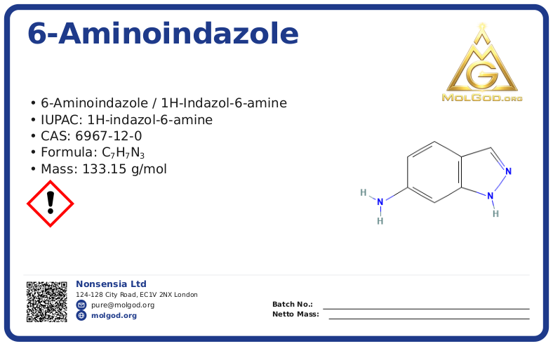 6-Aminoindazole (CAS 6967-12-0), CAS 6967-12-0 — chemical product label