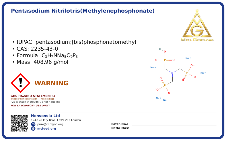 Penta sodium salt of Amino Trimethylene Phosphonic Acid (ATMP·Na5) (CAS 2235-43-0), CAS 2235-43-0 — chemical product label