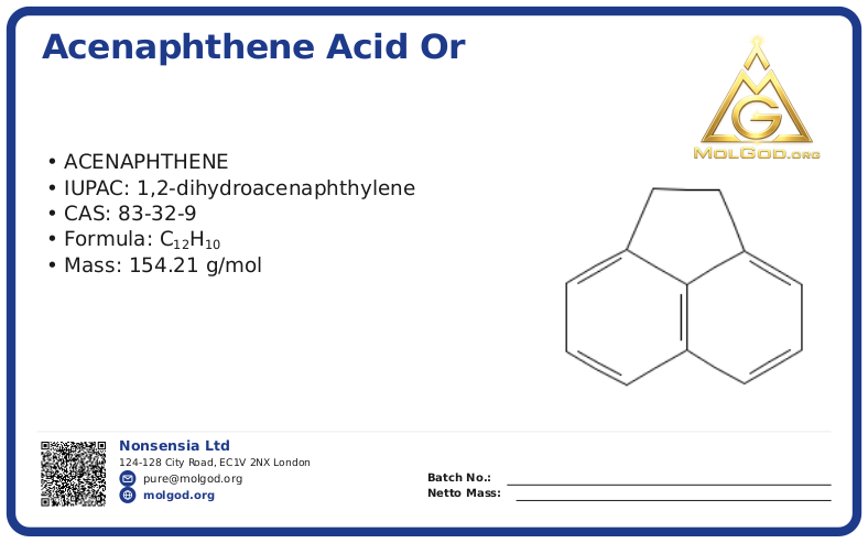 Acenaphthene Acid Or Base China Manufacturers & Suppliers & Factory (CAS 83-32-9), CAS 83-32-9 — chemical product label