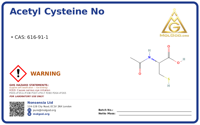 Acetyl Cysteine (CAS 616-91-1), CAS 616-91-1 — chemical product label