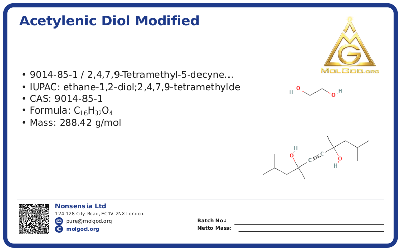 Acetylenic diol modified by Ethoxylation, Syfanol 400 series (CAS 9014-85-1), CAS 9014-85-1 — chemical product label