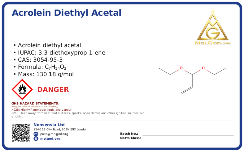 Acrolein diethyl acetal (CAS 3054-95-3), CAS 3054-95-3 — chemical product label