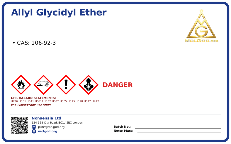 Allyl glycidyl ether (CAS 106-92-3), CAS 106-92-3 — chemical product label