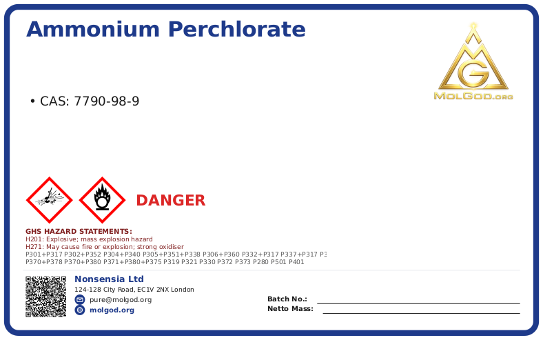 Ammonium Perchlorate (AP) (CAS 7790-98-9), CAS 7790-98-9 — chemical product label