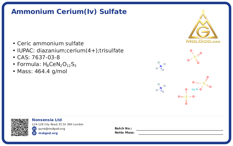 Ammonium cerium(IV) sulfate hydrate (CAS 7637-03-8), CAS 7637-03-8 — chemical product label