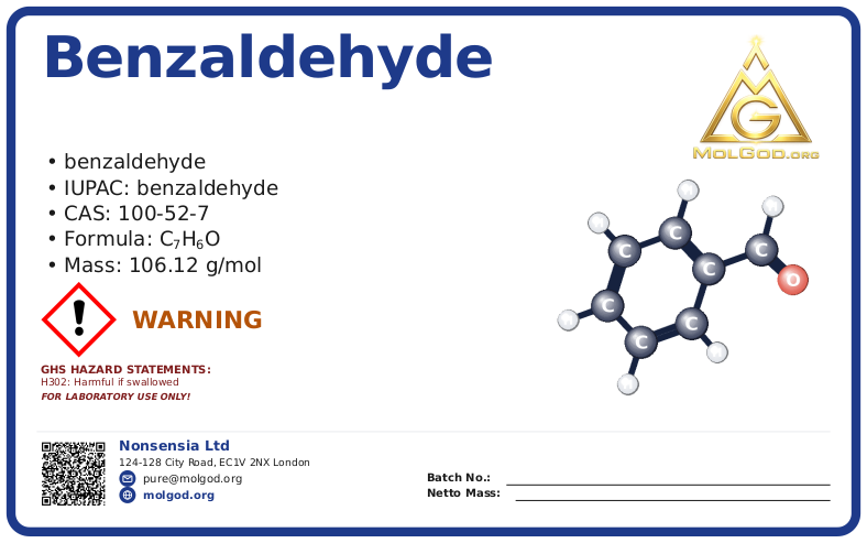 Benzaldehyde (CAS 100-52-7), CAS 100-52-7 — chemical product label