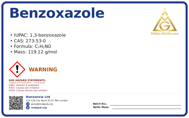 Benzoxazole (CAS 273-53-0), CAS 273-53-0 — chemical product label